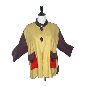 XIAO Colorblock Tunic Jacket Women Size L‎ Top Linen Art To Wear Langenlook BOHO